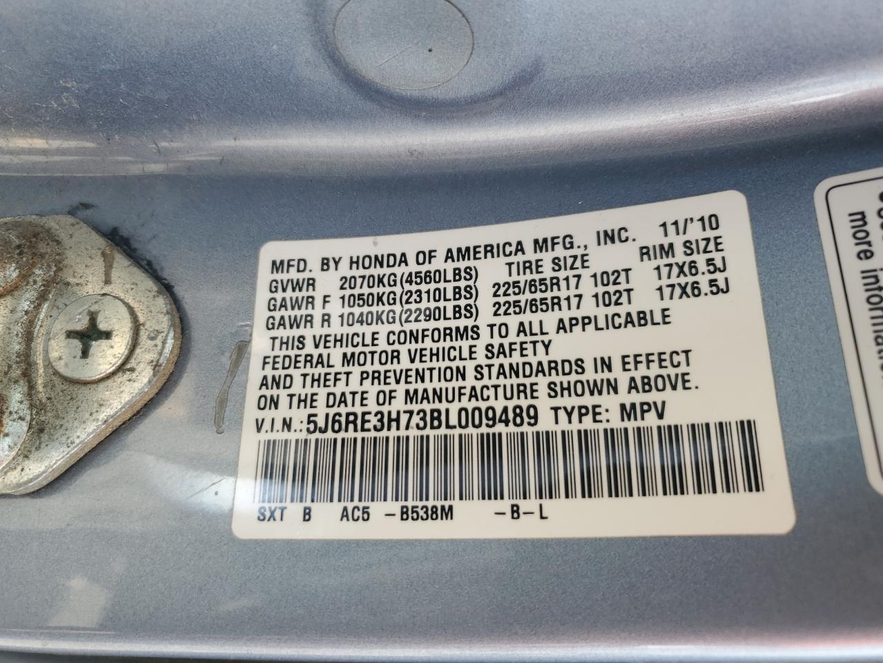5J6RE3H73BL009489 2011 Honda Cr-V Exl 5J6RE3H73BL009489 2011 Honda Cr-V Exl