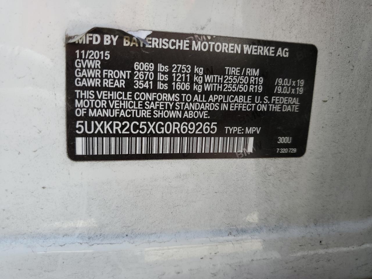 5UXKR2C5XG0R69265 2016 BMW X5 Sdrive35I