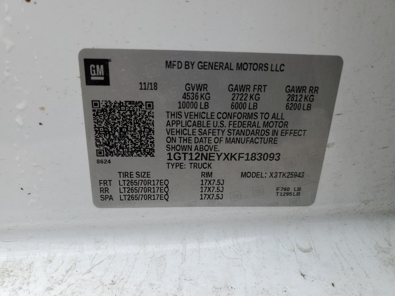 1GT12NEYXKF183093 2019 GMC Sierra K2500 Heavy Duty