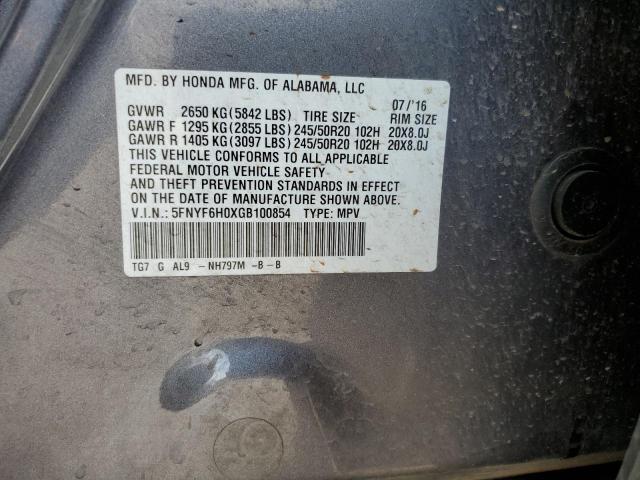 2016 Honda Pilot Elite VIN: 5FNYF6H0XGB100854 Lot: 56204294