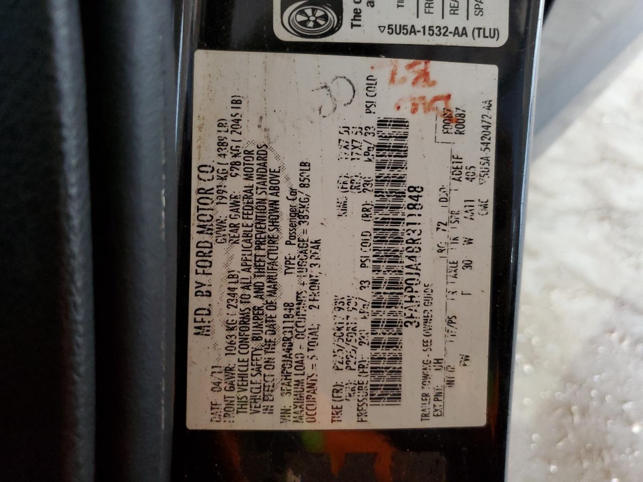 3FAHP0JA4BR311848 2011 Ford Fusion Sel