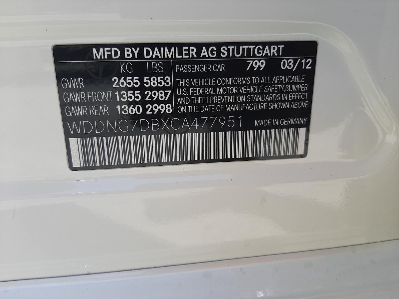 WDDNG7DBXCA477951 2012 Mercedes-Benz S 550