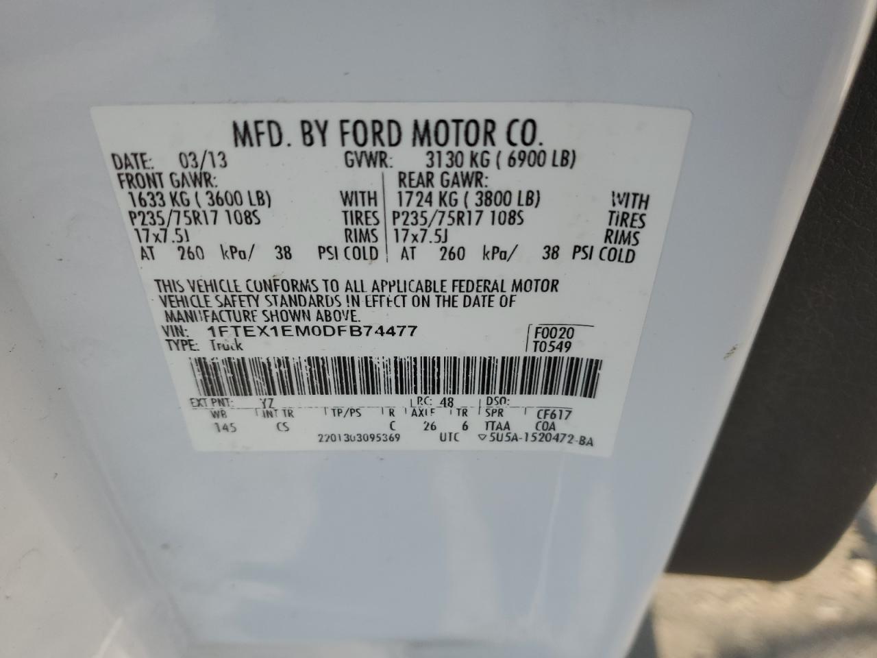 2013 Ford F150 Super Cab vin: 1FTEX1EM0DFB74477