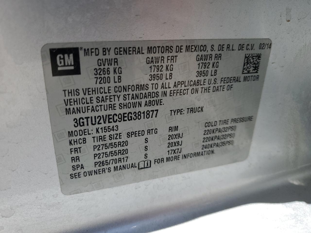 3GTU2VEC9EG381877 2014 GMC Sierra K1500 Slt