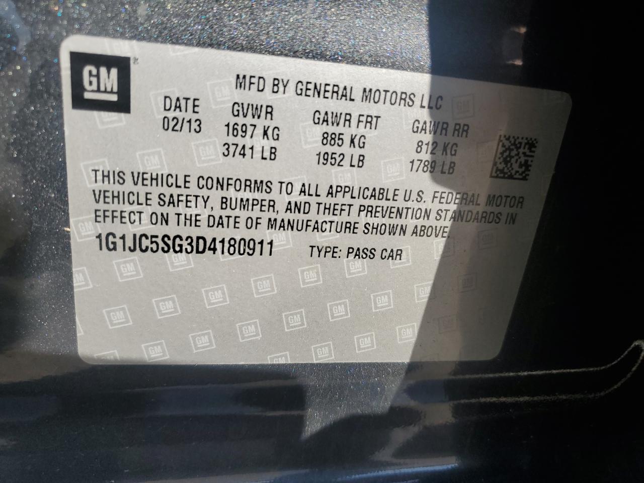 1G1JC5SG3D4180911 2013 Chevrolet Sonic Lt