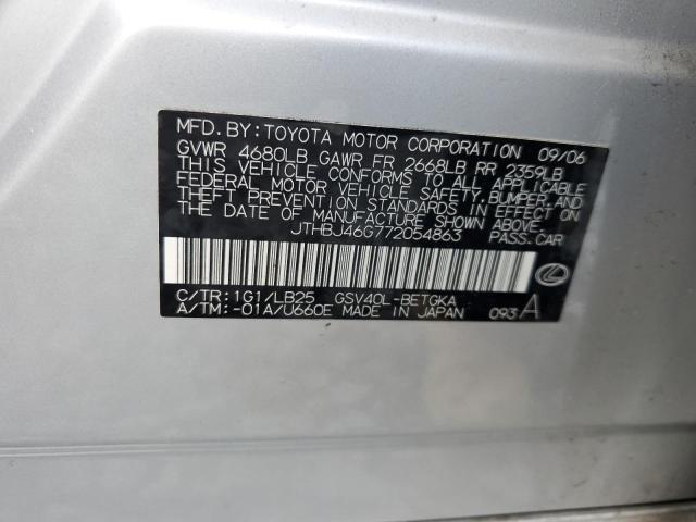 2007 Lexus Es 350 VIN: JTHBJ46G772054863 Lot: 53318114