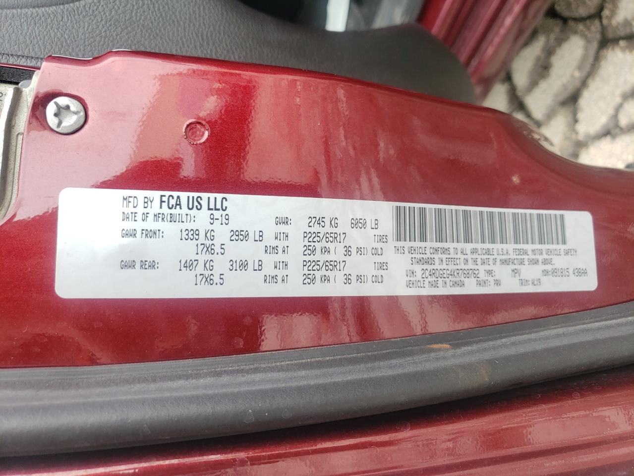 2C4RDGEG4KR768762 2019 Dodge Grand Caravan Gt