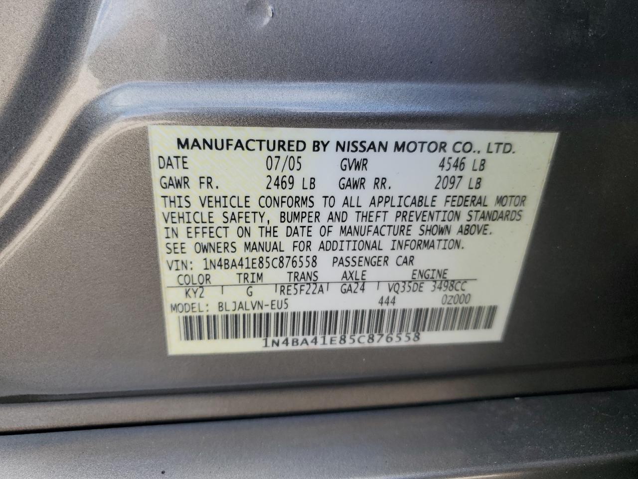 1N4BA41E85C876558 2005 Nissan Maxima Se