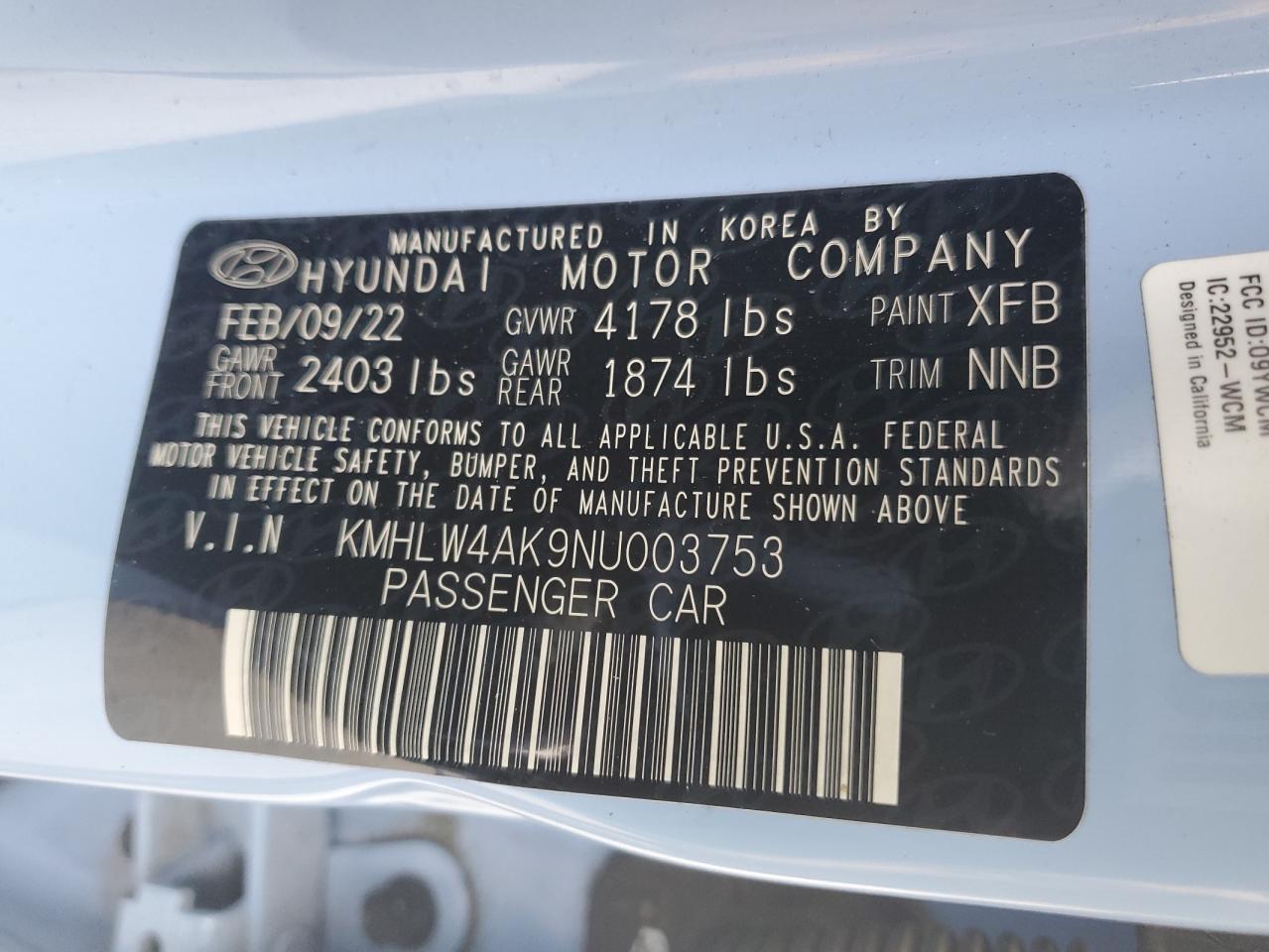 KMHLW4AK9NU003753 2022 Hyundai Elantra N