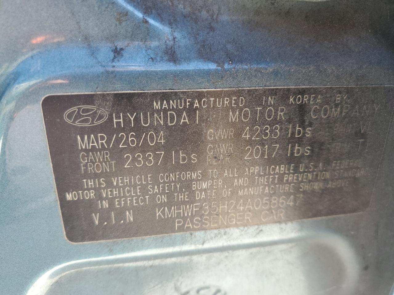 KMHWF35H24A058647 2004 Hyundai Sonata Gls