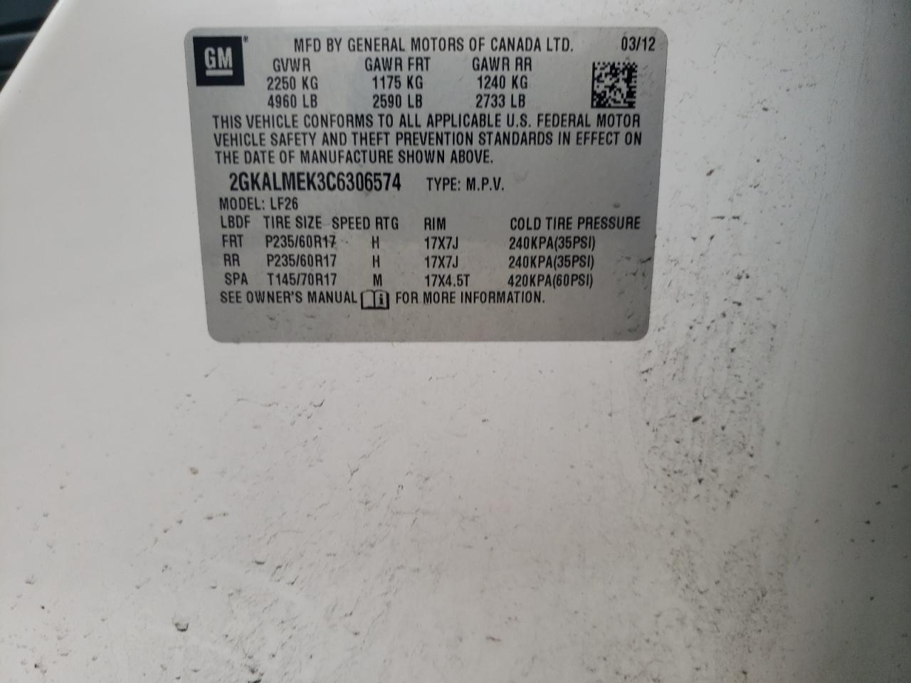 2GKALMEK3C6306574 2012 GMC Terrain Sle