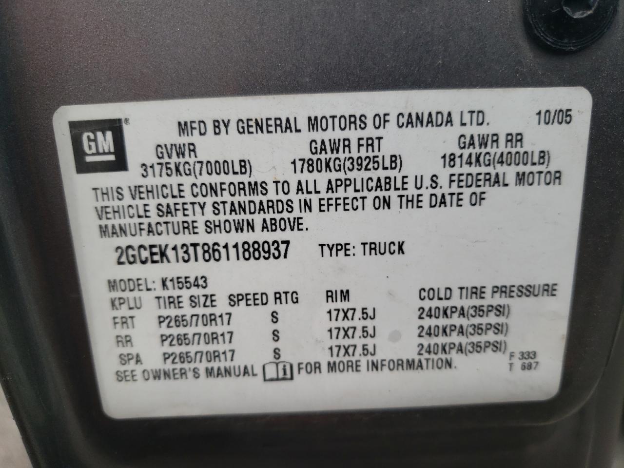 2GCEK13T861188937 2006 Chevrolet Silverado K1500