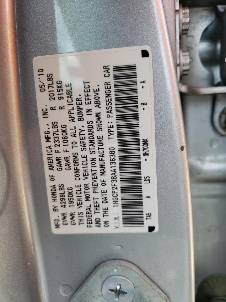 1HGCP2F38AA136380 2010 Honda Accord Lx