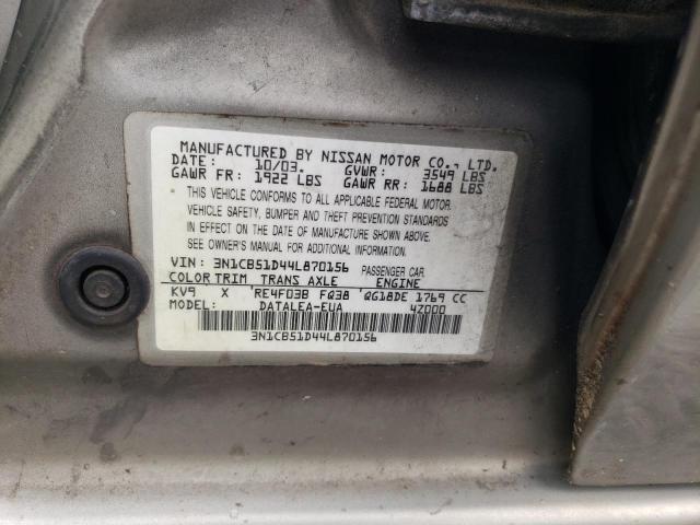 2004 Nissan Sentra 1.8 VIN: 3N1CB51D44L870156 Lot: 53454904