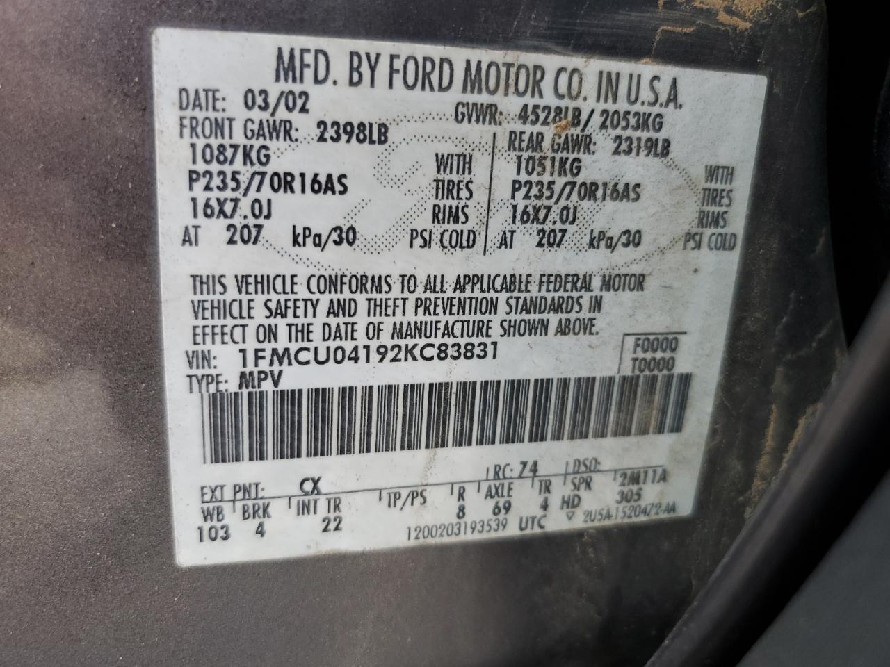 1FMCU04192KC83831 2002 Ford Escape Xlt