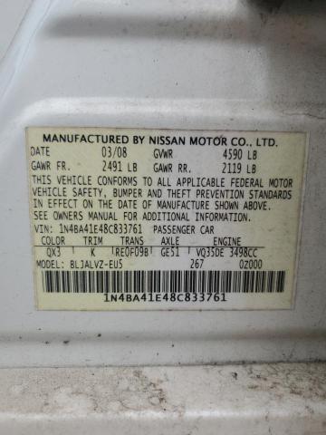 2008 Nissan Maxima Se VIN: 1N4BA41E48C833761 Lot: 54219474