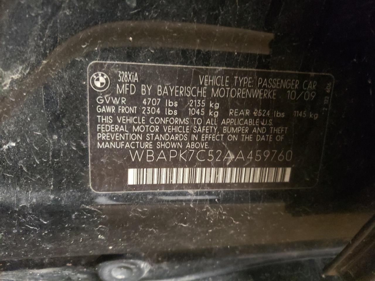 WBAPK7C52AA459760 2010 BMW 328 Xi