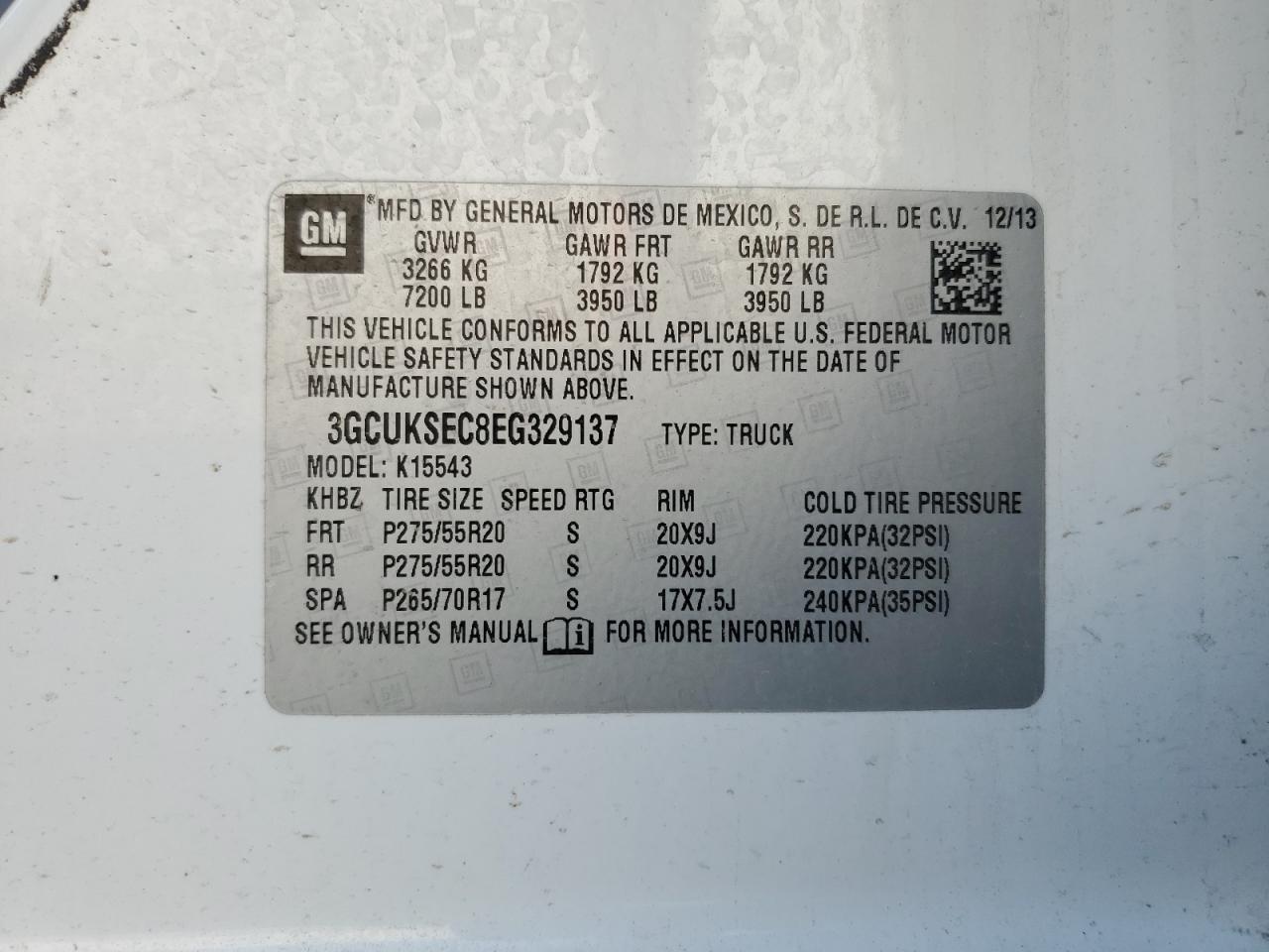 3GCUKSEC8EG329137 2014 Chevrolet Silverado K1500 Ltz