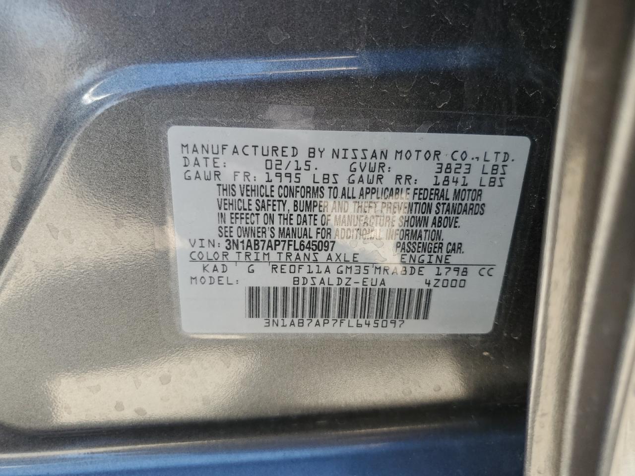 3N1AB7AP7FL645097 2015 Nissan Sentra S