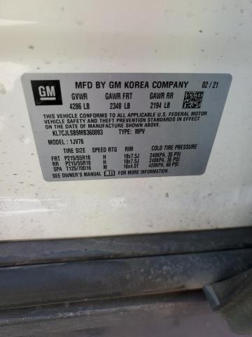 2021 Chevrolet Trax 1Lt VIN: KL7CJLSB9MB360093 Lot: 54442514