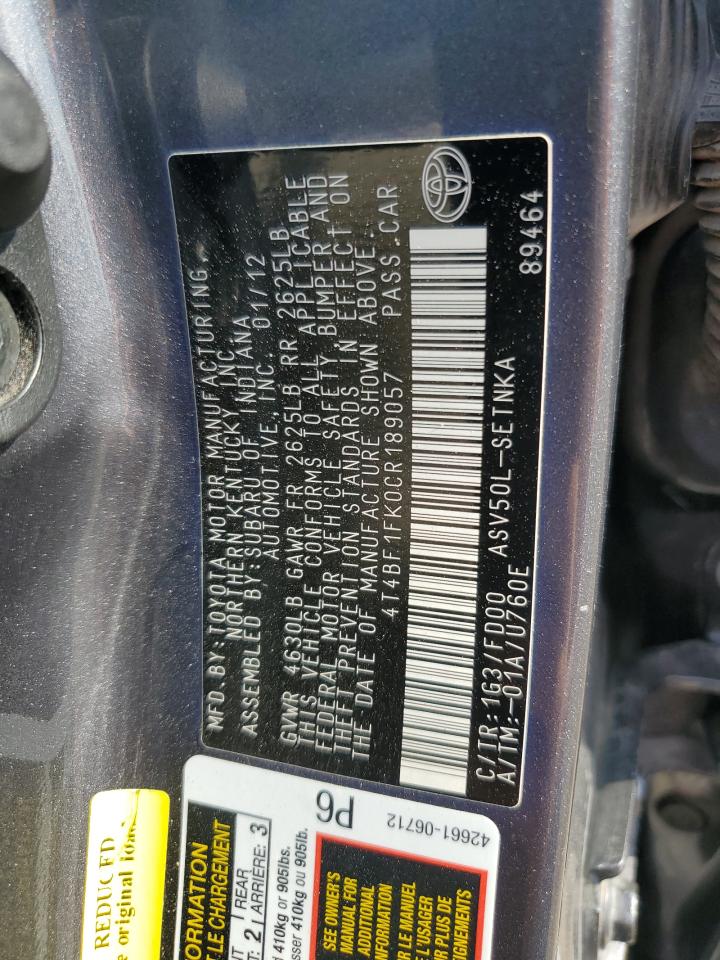 2012 Toyota Camry Base vin: 4T4BF1FK0CR189057