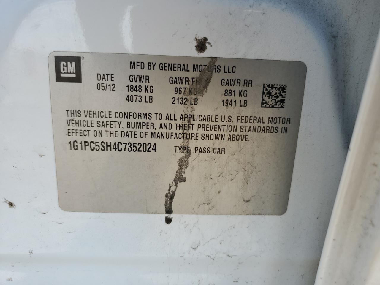 1G1PC5SH4C7352024 2012 Chevrolet Cruze Ls