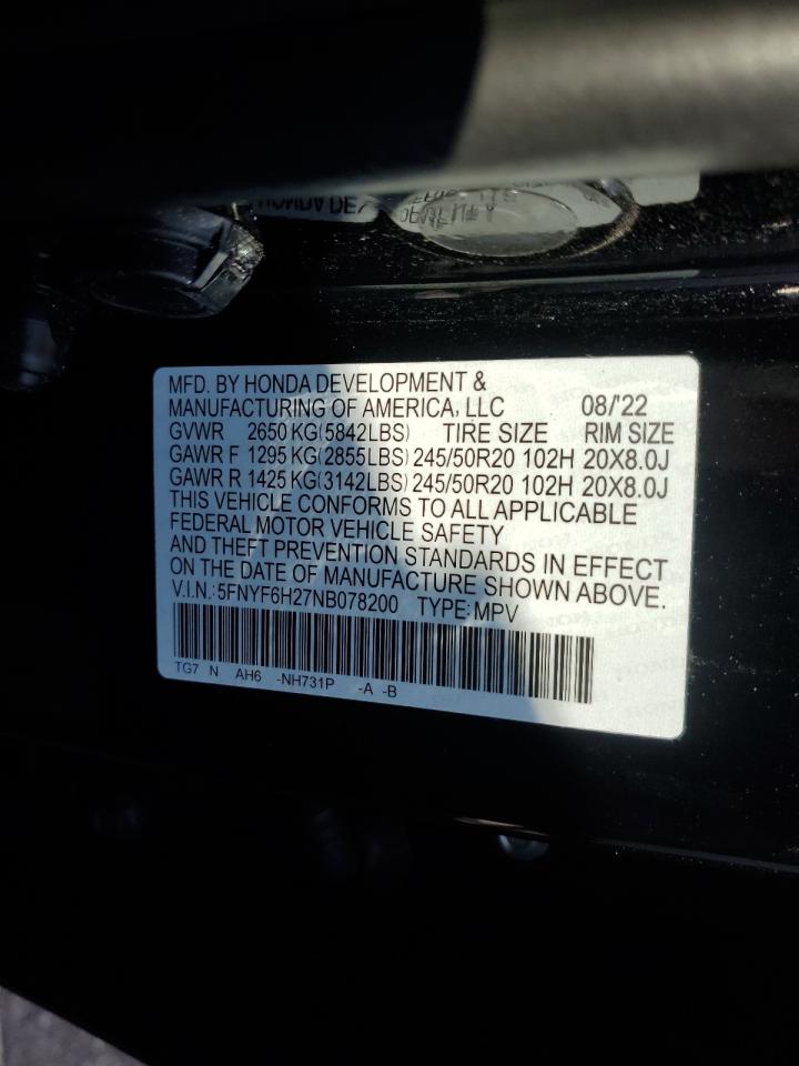 5FNYF6H27NB078200 2022 Honda Pilot Se