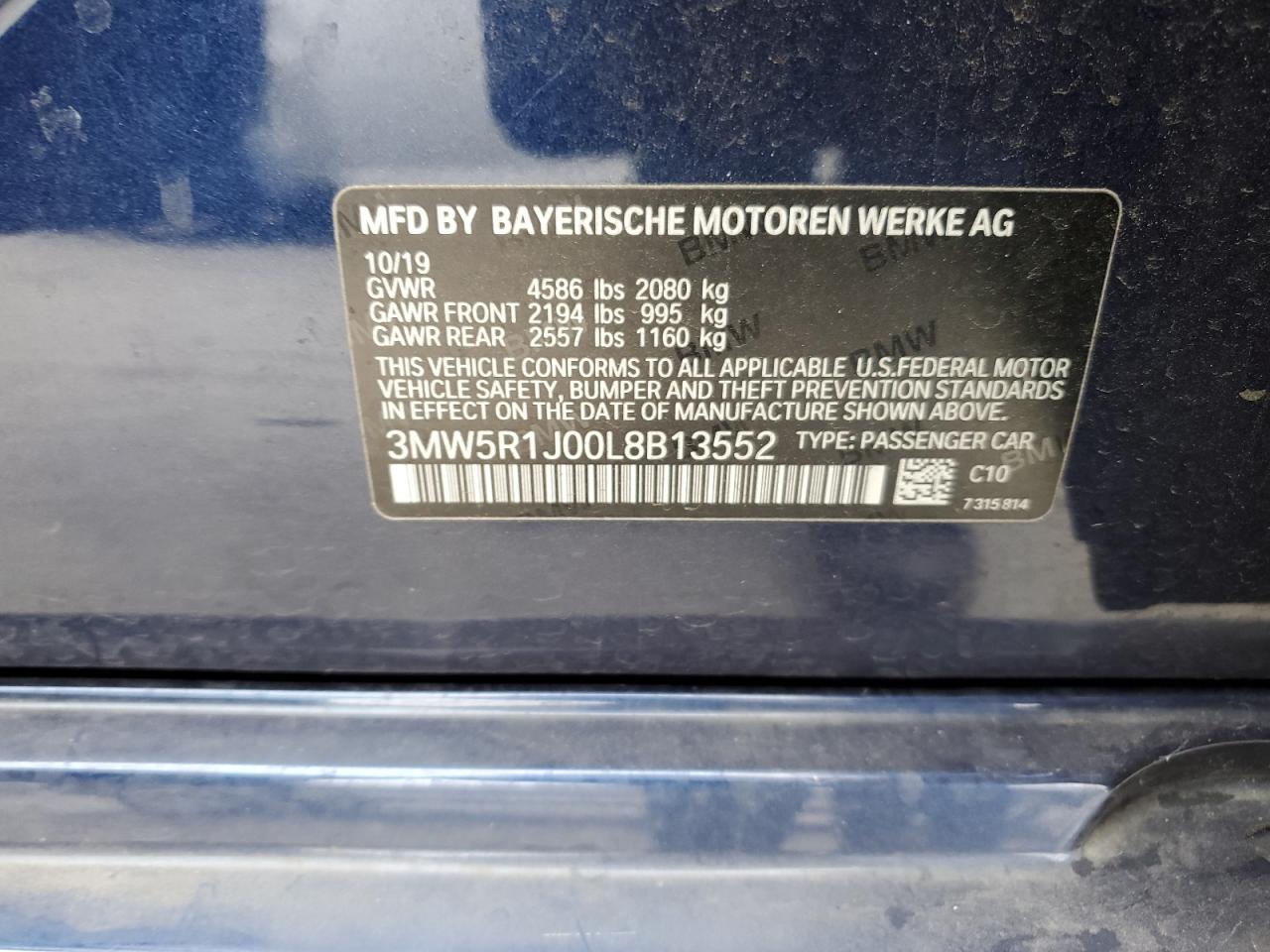 3MW5R1J00L8B13552 2020 BMW 330I