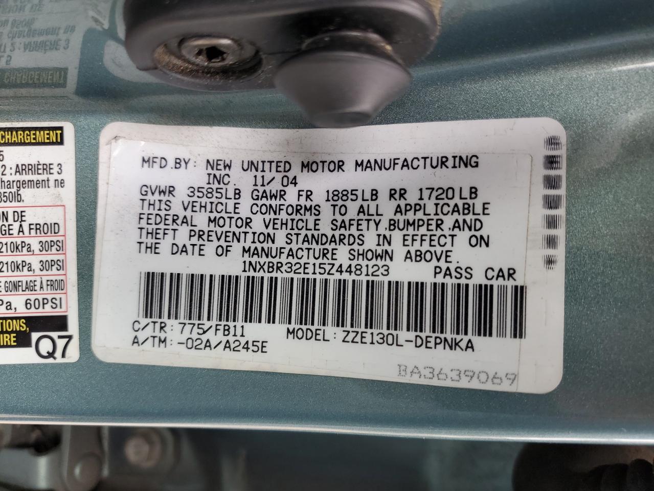 1NXBR32E15Z448123 2005 Toyota Corolla Ce