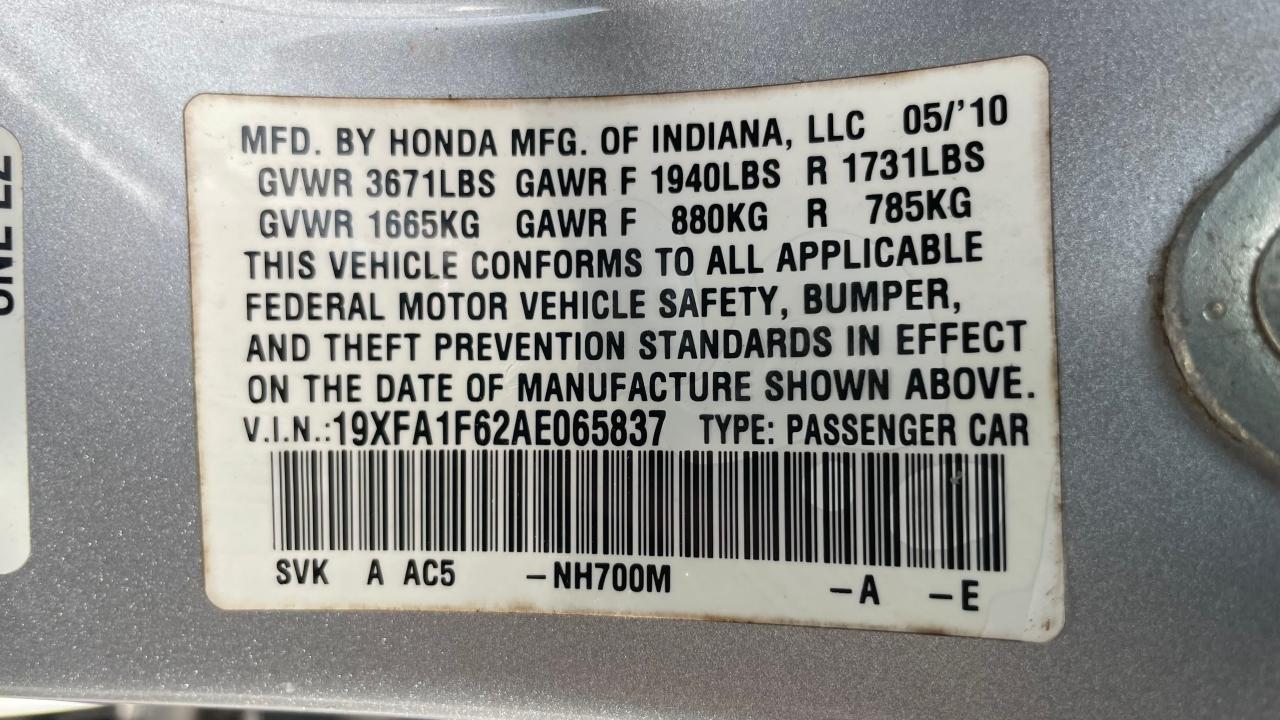 19XFA1F62AE065837 2010 Honda Civic Lx-S