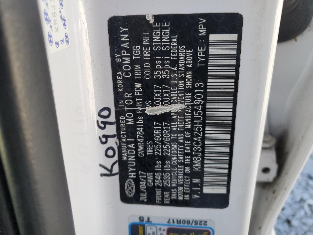 KM8J3CA25HU549013 2017 Hyundai Tucson Limited