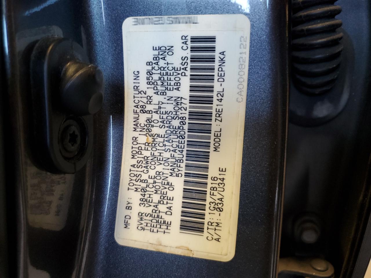 5YFBU4EE0DP081277 2013 Toyota Corolla Base