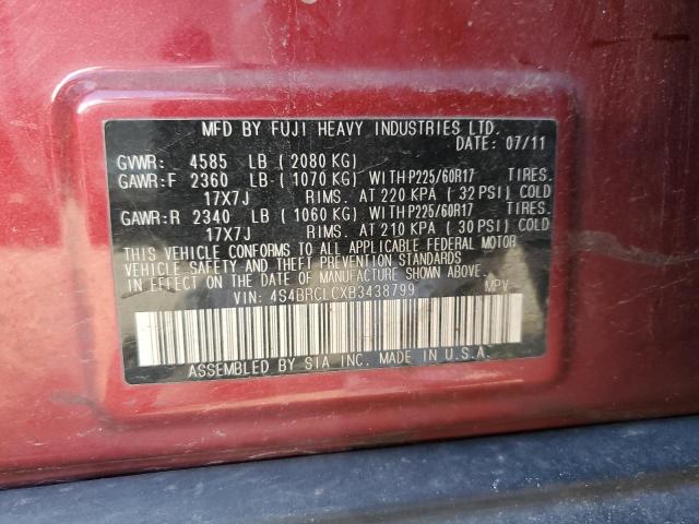 2011 Subaru Outback 2.5I Limited VIN: 4S4BRCLCXB3438799 Lot: 55216384