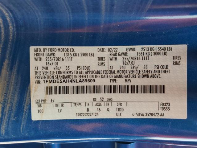 2022 Ford Bronco Base VIN: 1FMDE5AH4NLA89609 Lot: 53745764