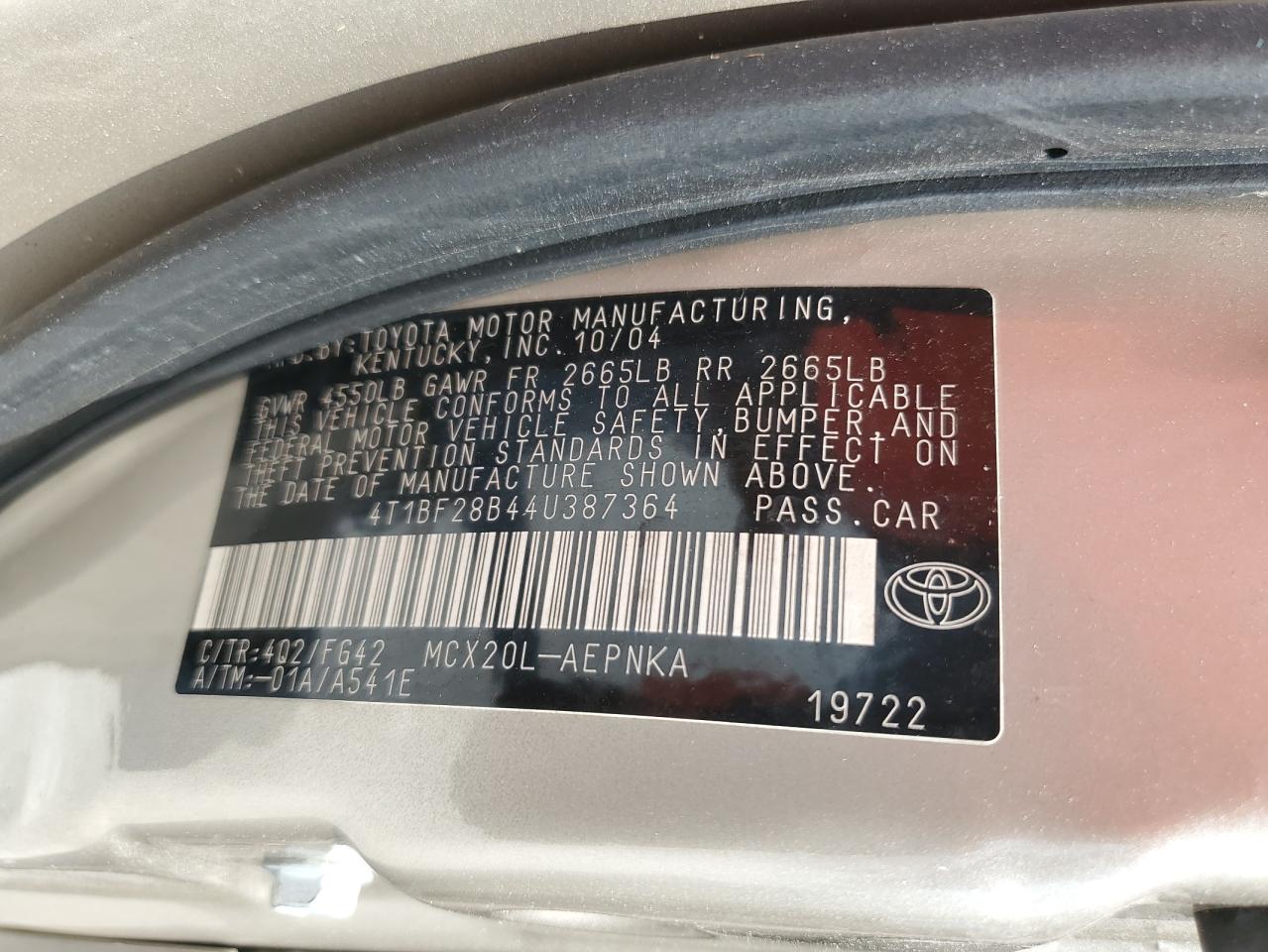 4T1BF28B44U387364 2004 Toyota Avalon Xl