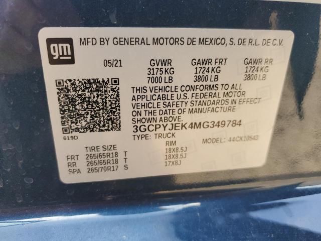 2021 Chevrolet Silverado K1500 Lt VIN: 3GCPYJEK4MG349784 Lot: 56594514