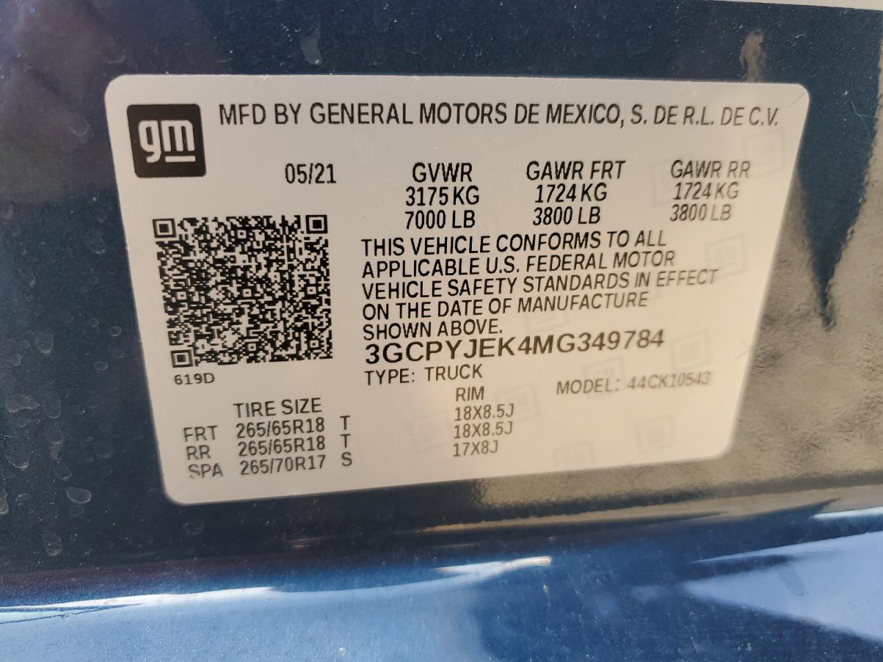 3GCPYJEK4MG349784 2021 Chevrolet Silverado K1500 Lt