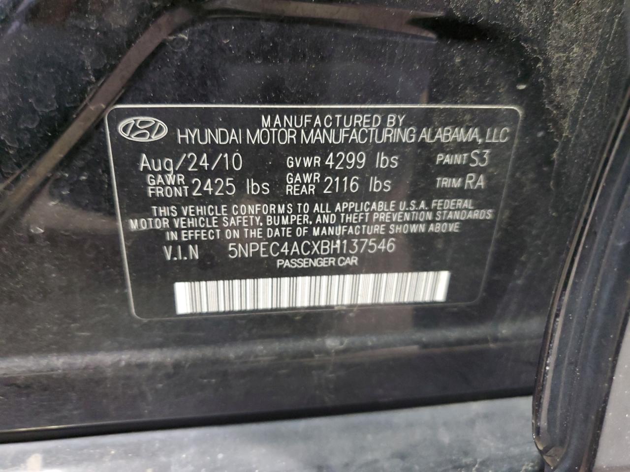 5NPEC4ACXBH137546 2011 Hyundai Sonata Se