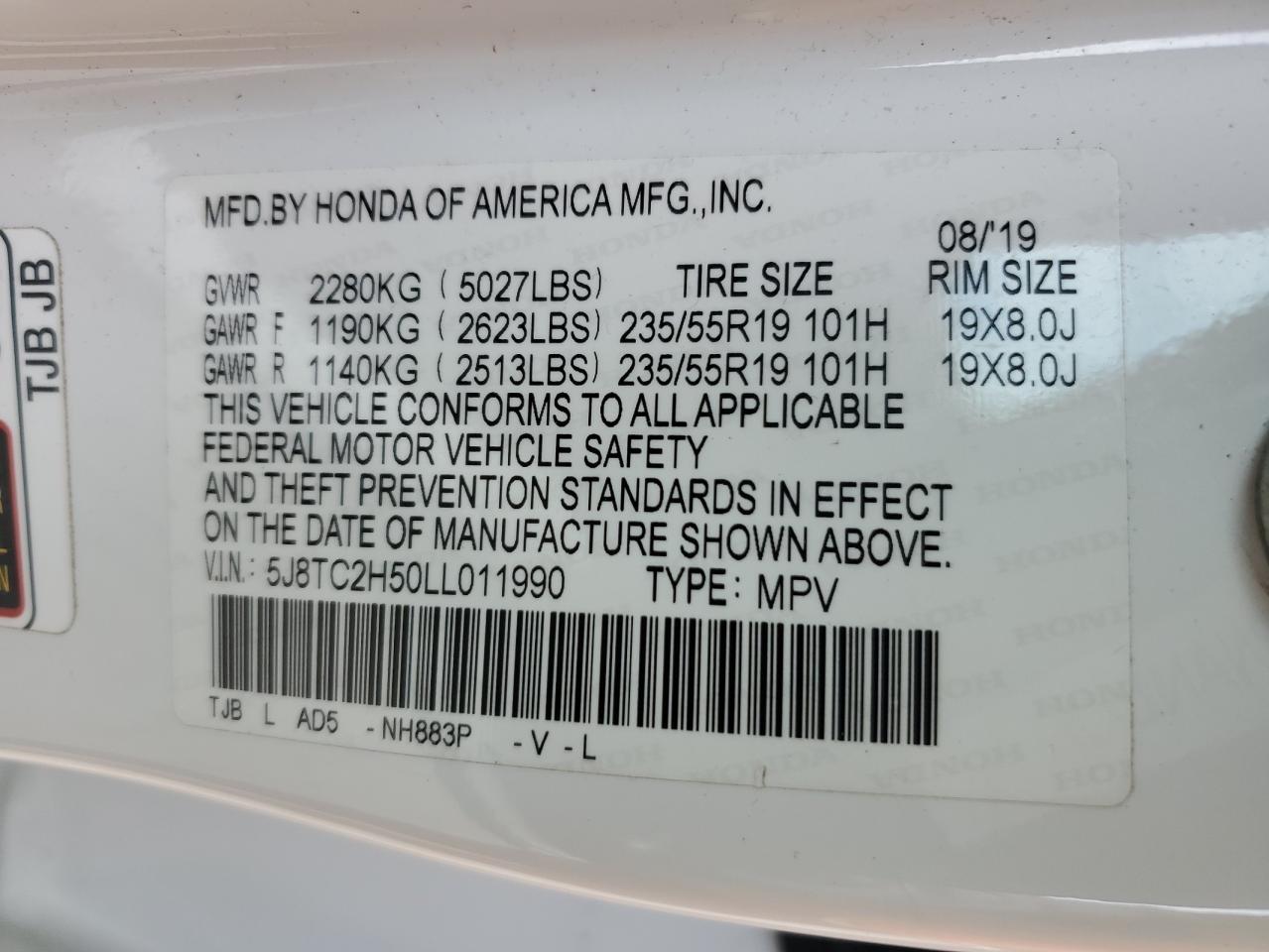 5J8TC2H50LL011990 2020 Acura Rdx Technology