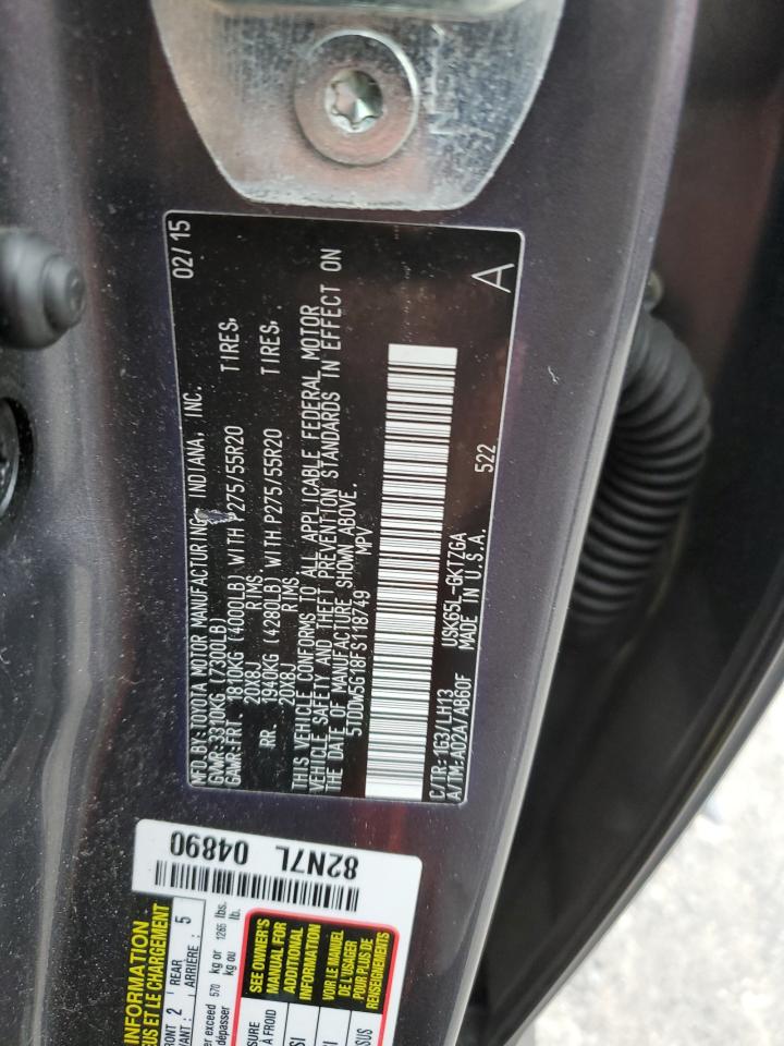 5TDDW5G18FS118749 2015 Toyota Sequoia Platinum