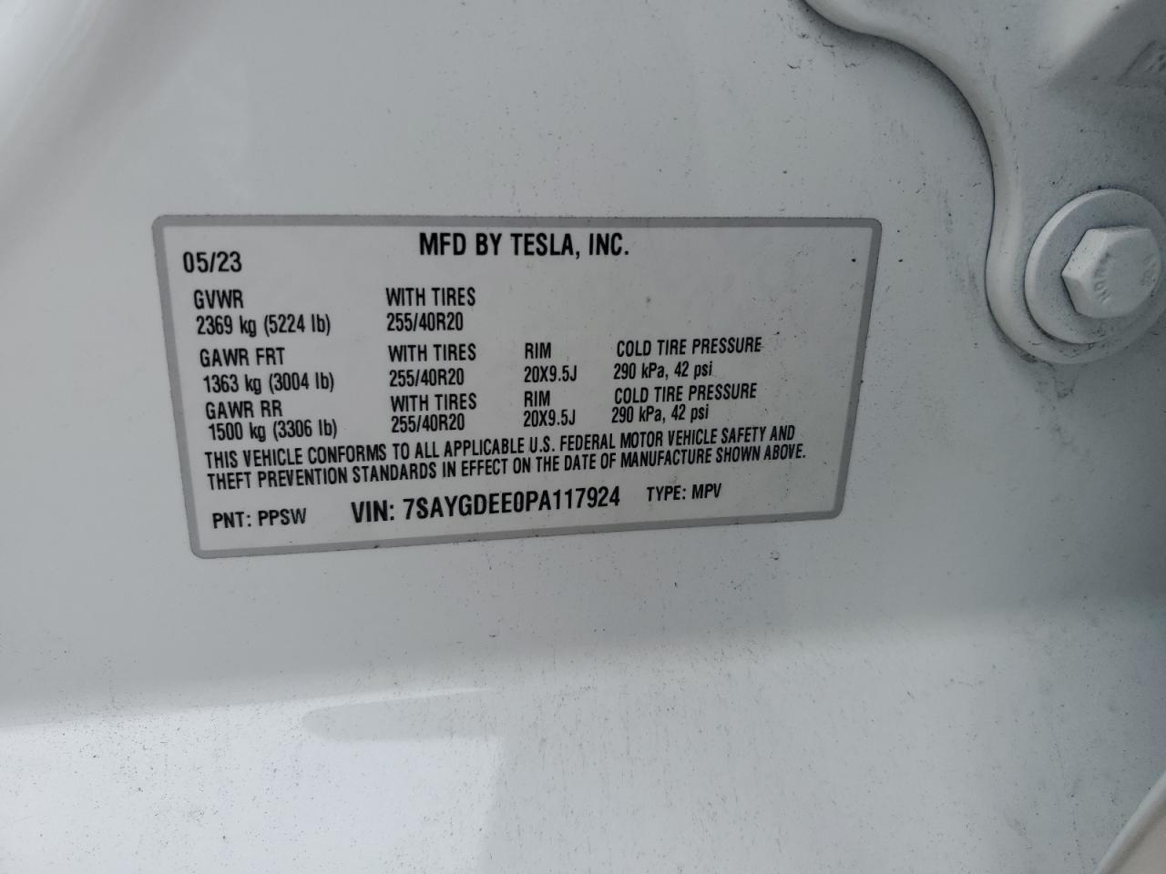 7SAYGDEE0PA117924 2023 Tesla Model Y