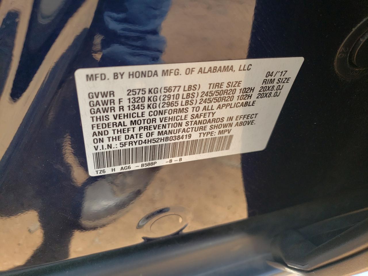 5FRYD4H52HB038419 2017 Acura Mdx Technology