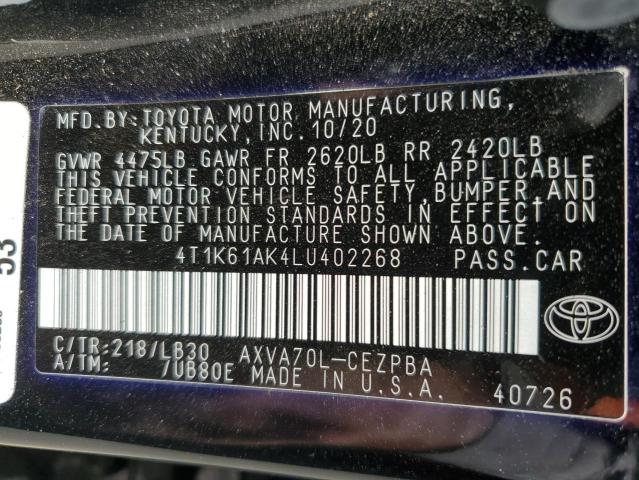 VIN 4T1K61AK4LU402268 2020 Toyota Camry, Xse no.13