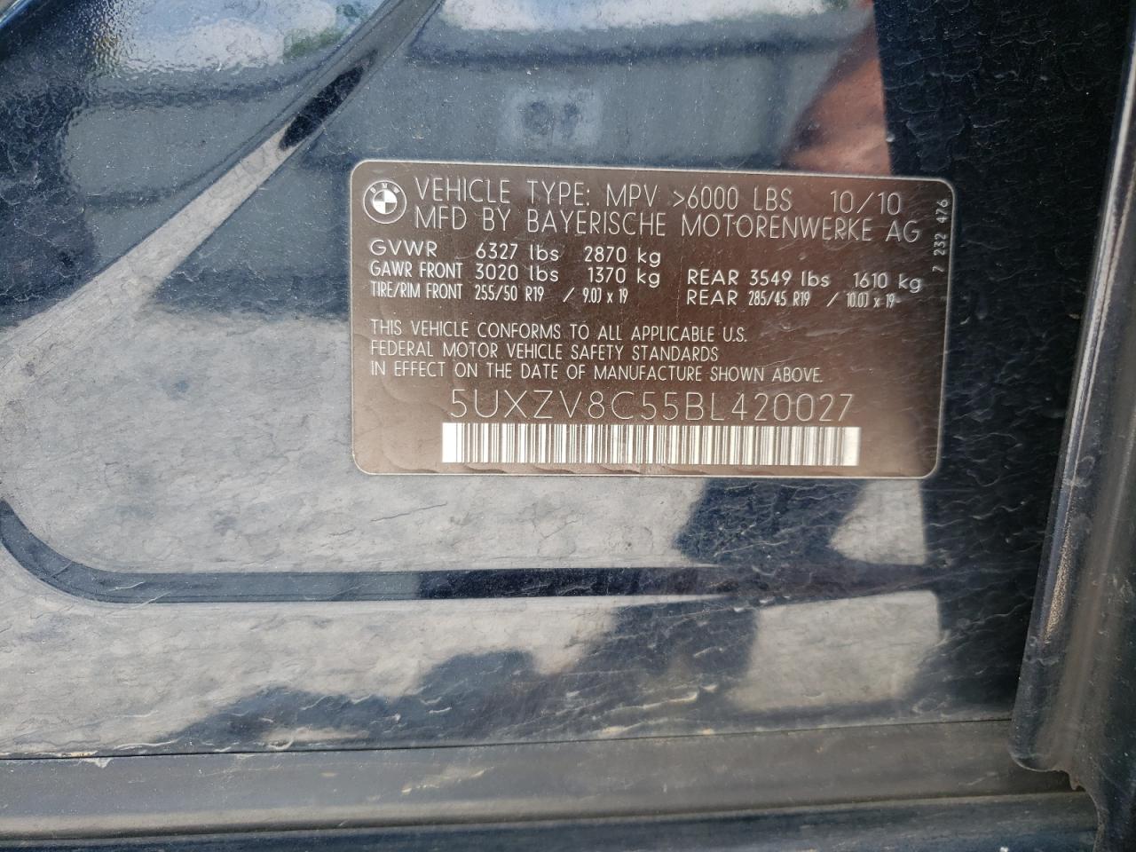 5UXZV8C55BL420027 2011 BMW X5 xDrive50I