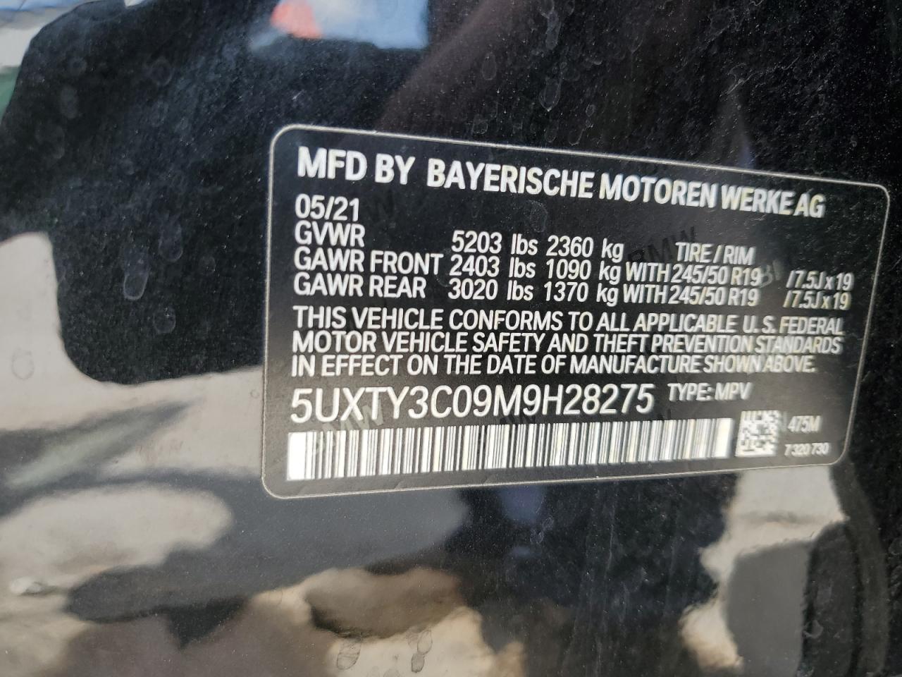 5UXTY3C09M9H28275 2021 BMW X3 Sdrive30I