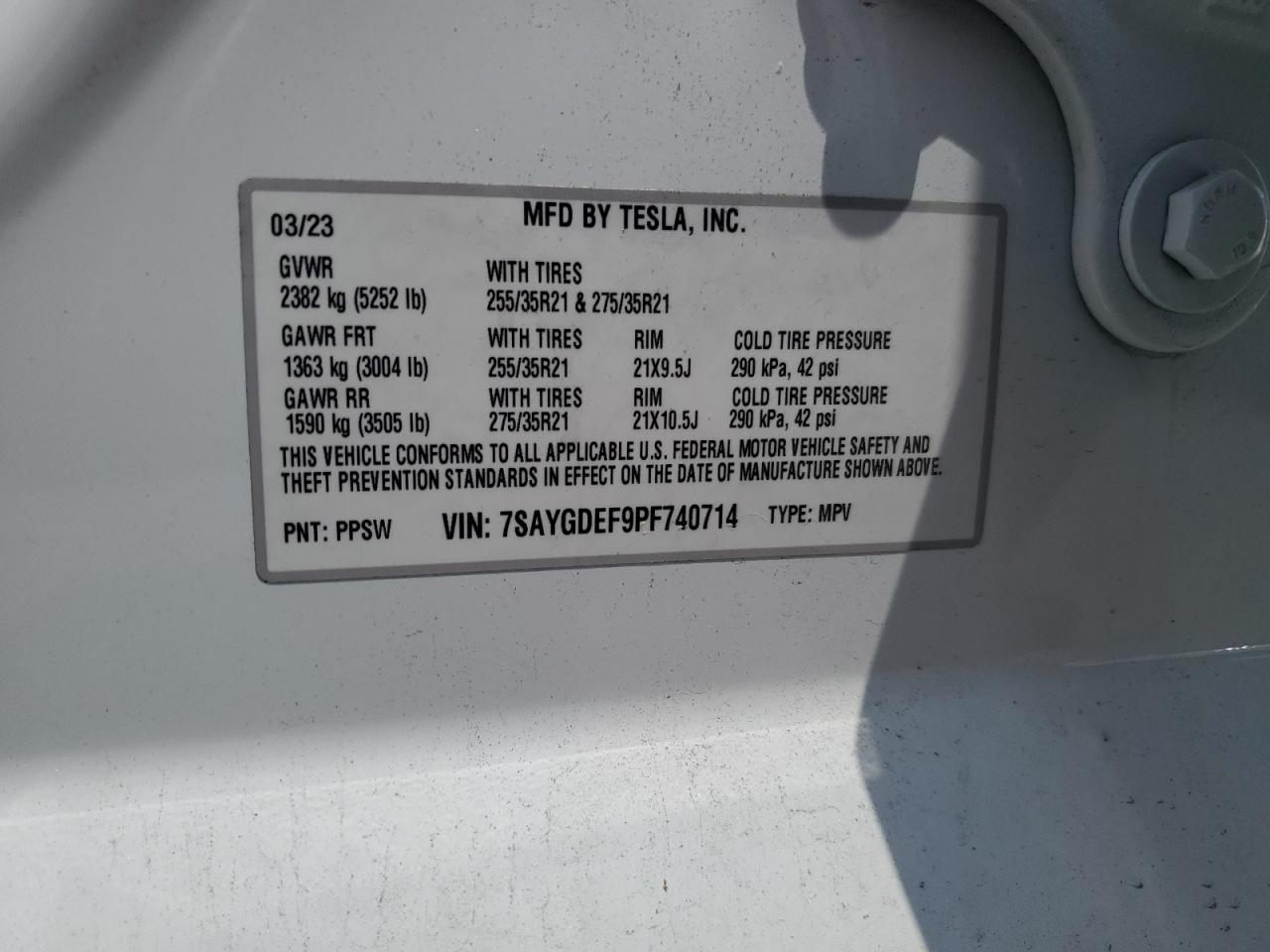 7SAYGDEF9PF740714 2023 Tesla Model Y