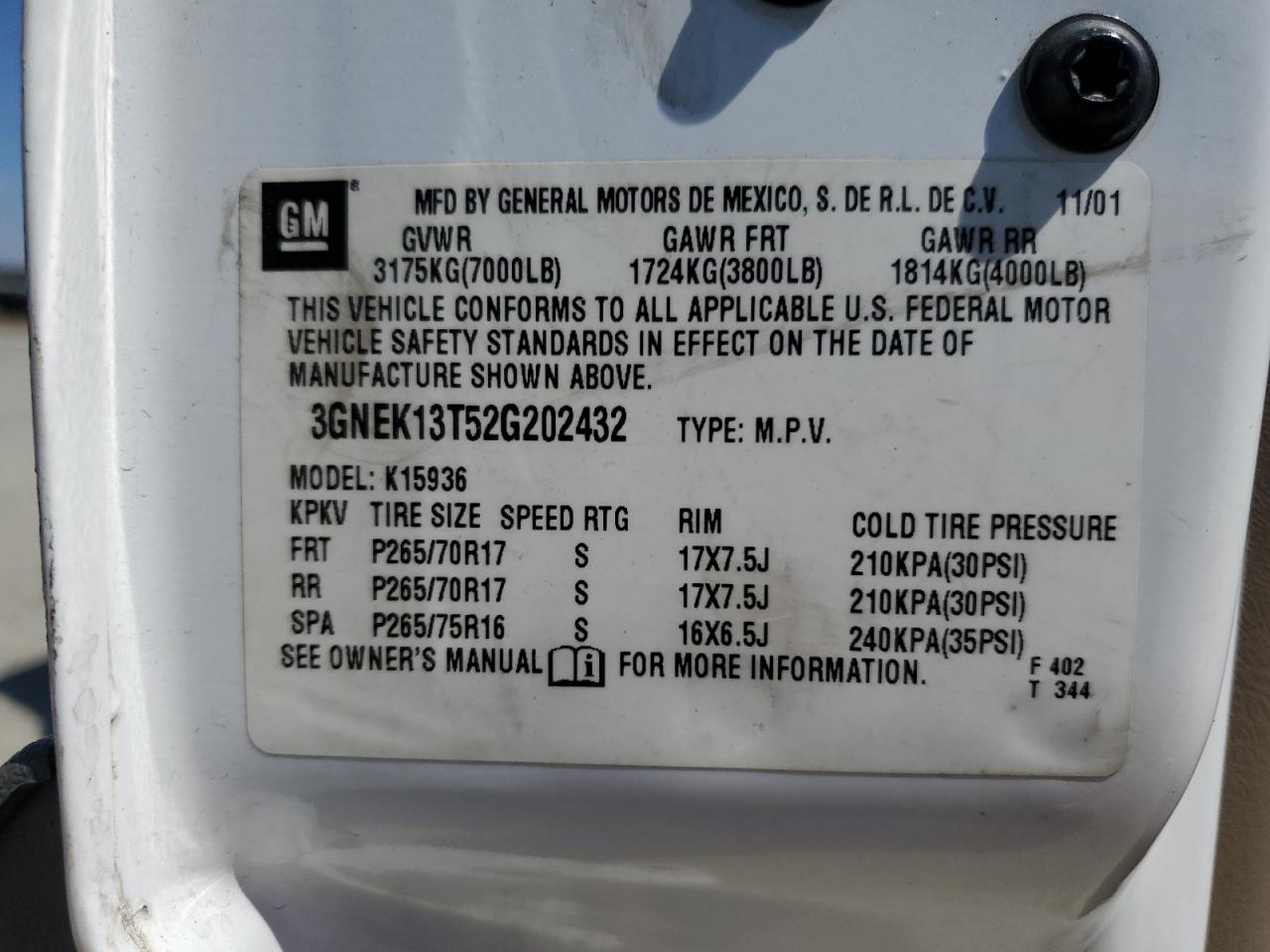 3GNEK13T52G202432 2002 Chevrolet Avalanche K1500