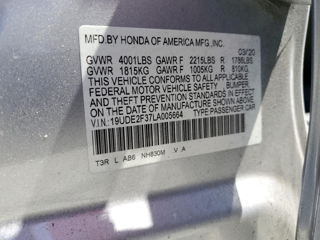 19UDE2F37LA005664 2020 Acura Ilx