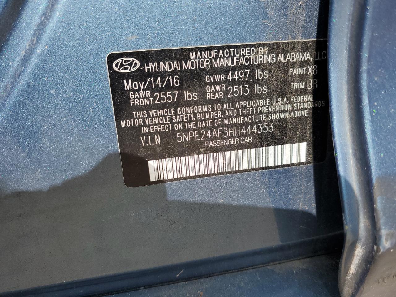5NPE24AF3HH444353 2017 Hyundai Sonata Se