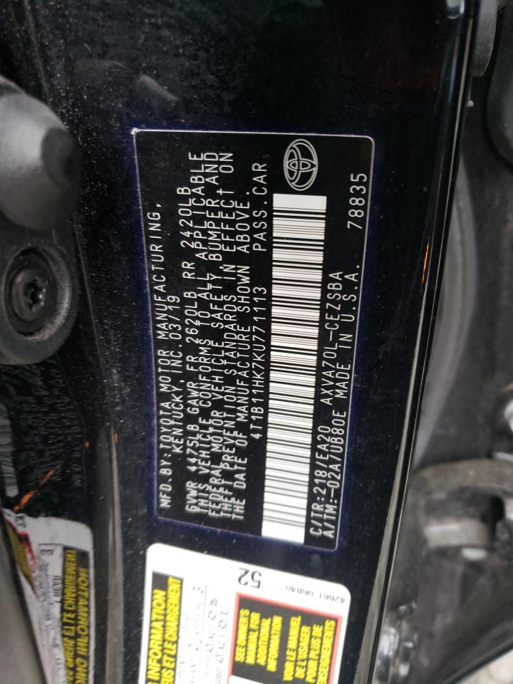 4T1B11HK7KU771113 2019 Toyota Camry L